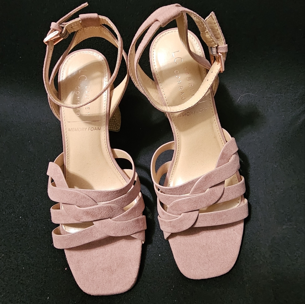 LC Lauren Conrad Womens Memory Foam Blush Suede Ankle Strap Woven Heel, Size 7.5 - Picture 7 of 11